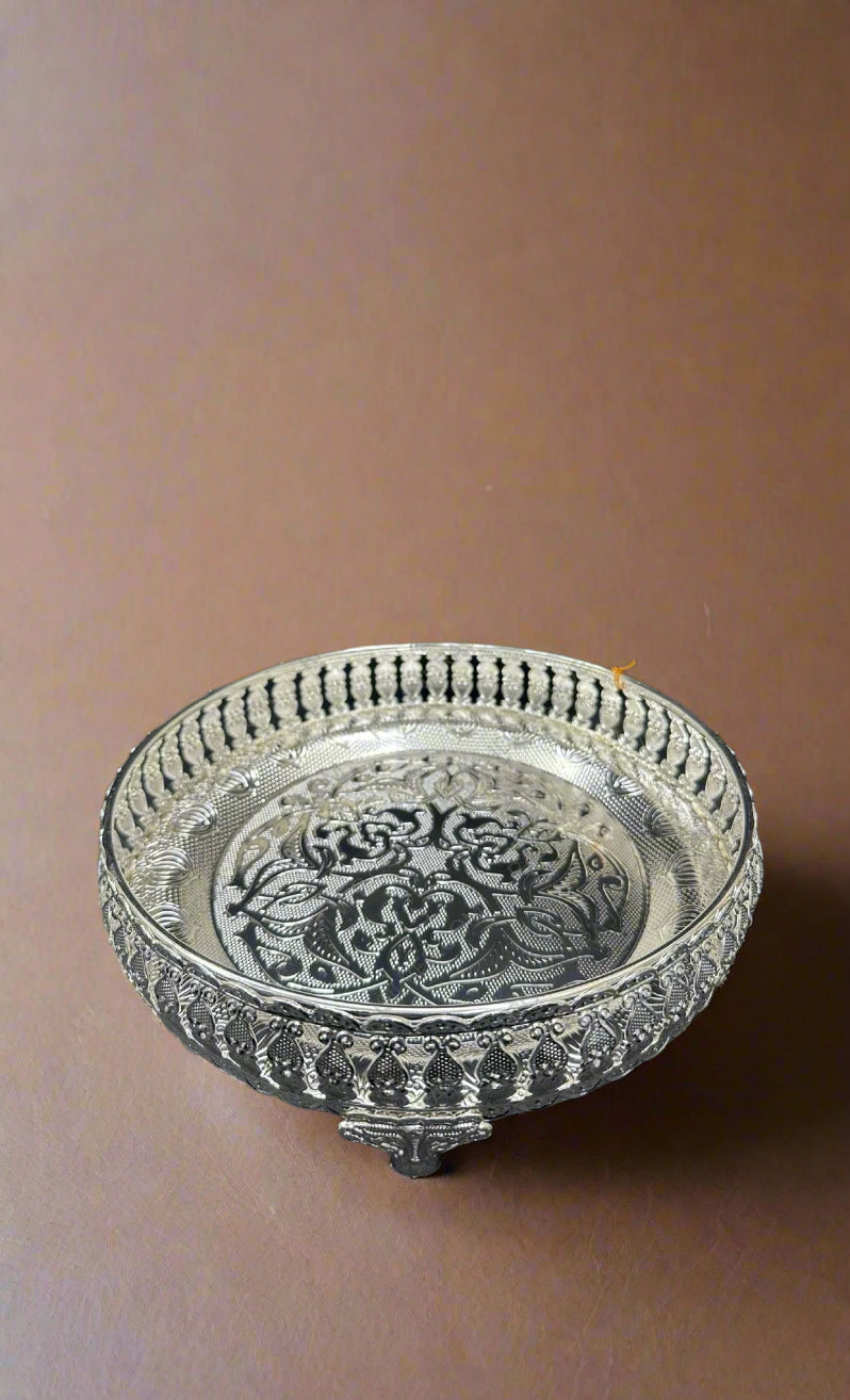 german silver 10" designer tray for serving/ gift item/ pooja